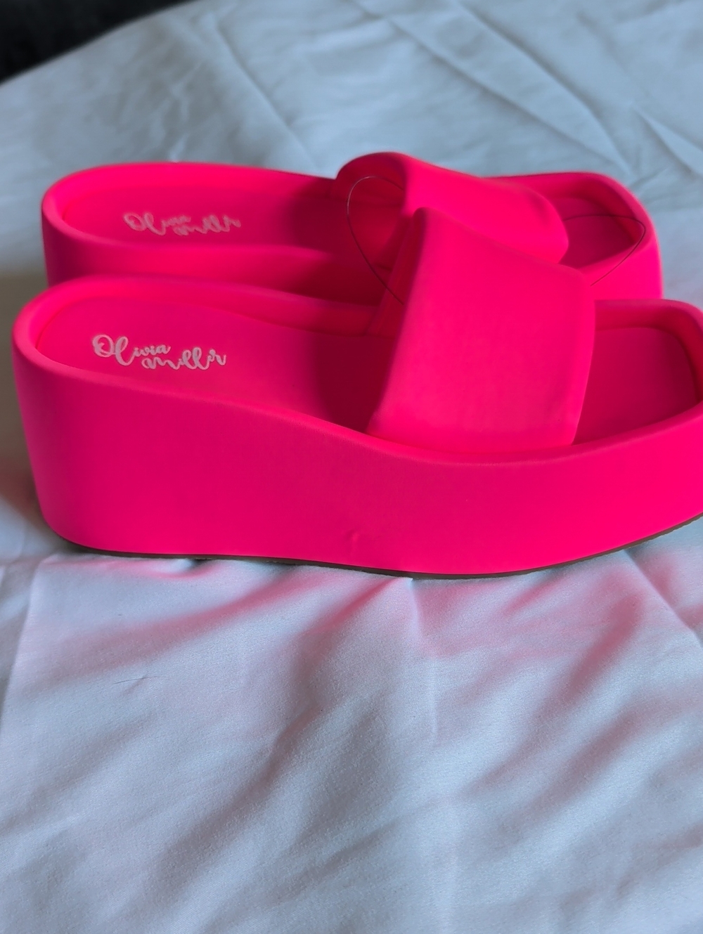 Olivia Miller Neon Pink Platform Slide Sandals